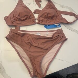 Tan Triangle Bikini Set with Adjustable Straps